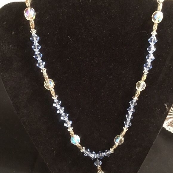 Silvertone, Blue and Clear Crystal Necklace - Picture 6 of 9